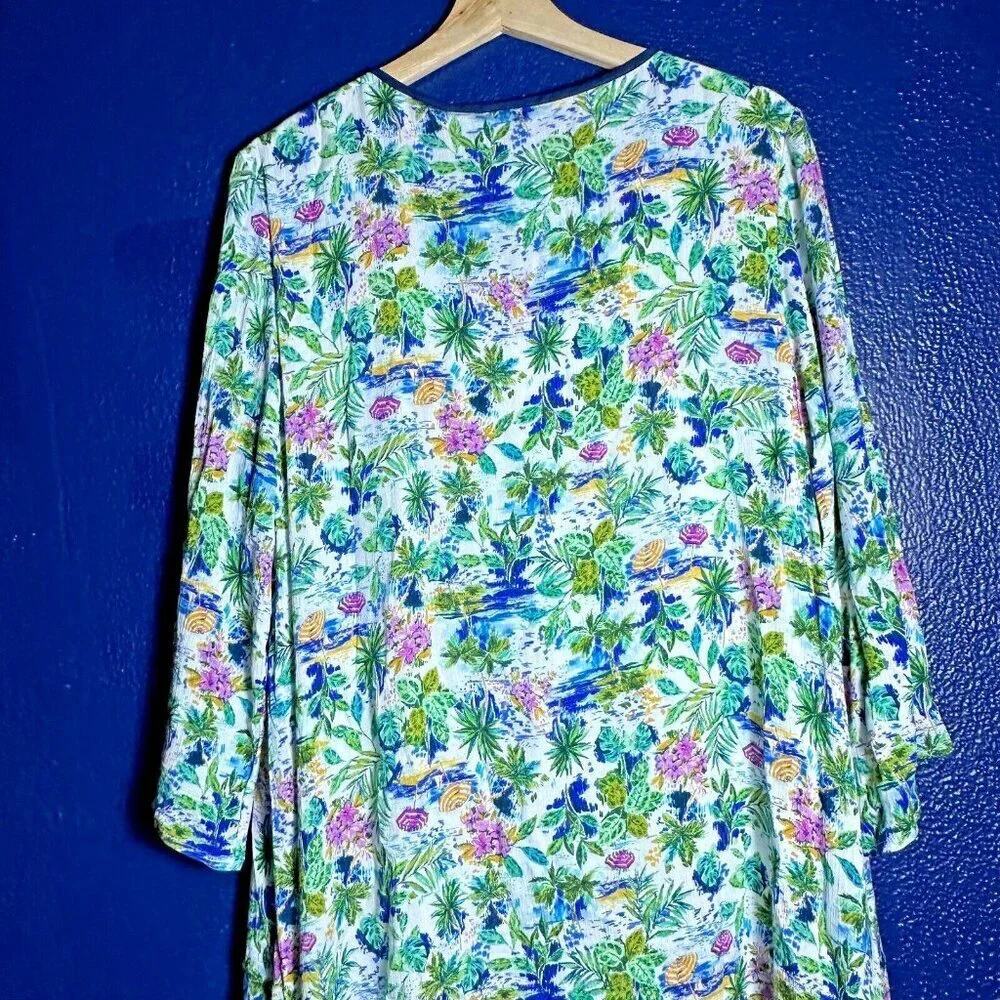 Caribbean Joe Size M Pink White Blue Print Aqua Dress lined Travel Casual nwt - Picture 8 of 14